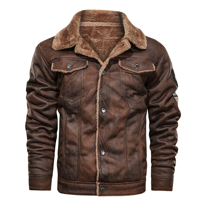 Thalvec | Homme Veste Jean Fourrée Style Aviateur - Brown - Image 8