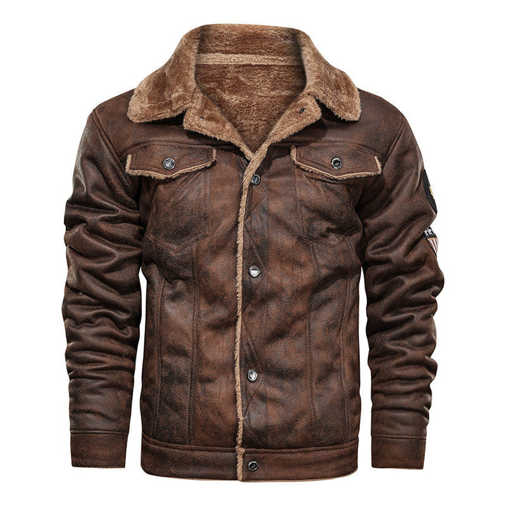 Thalvec | Homme Veste Jean Fourrée Style Aviateur - Brown - Image 8