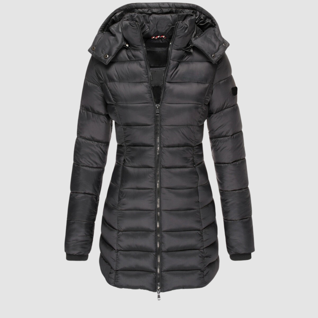Thalvise | Femme Manteau Matelassé Mi-Long à Capuche - Black - Image 1