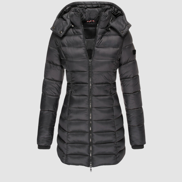 Thalvise | Femme Manteau Matelassé Mi-Long à Capuche - Black - Image 1