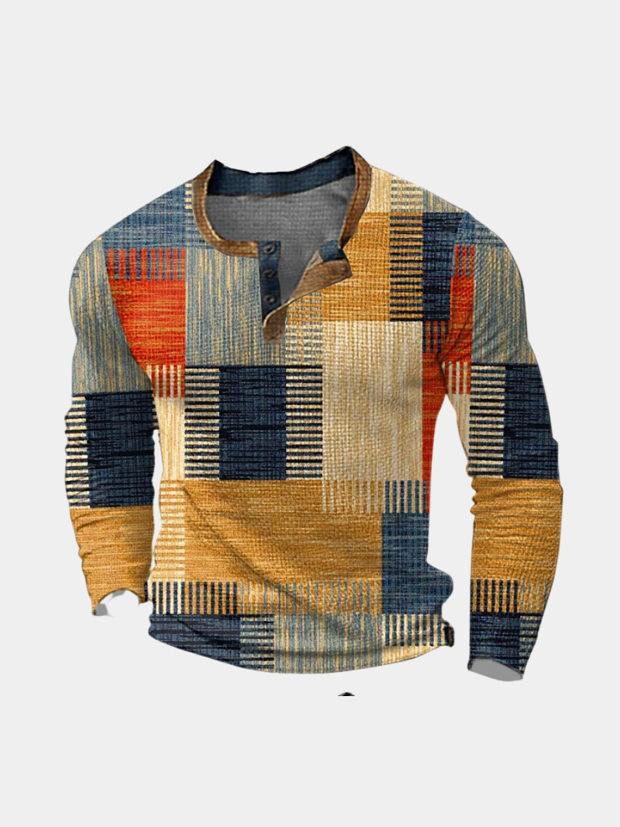 Tharveld | Homme Pull Henley Colorblock Carreaux - Image 1