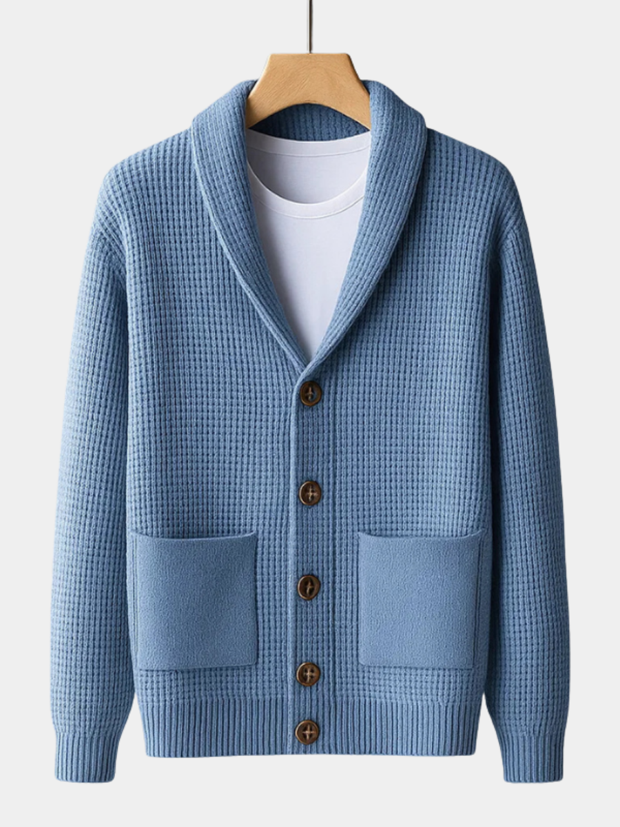 Tharvion | Homme Gilet en Maille Col Châle - Light Blue - Image 1