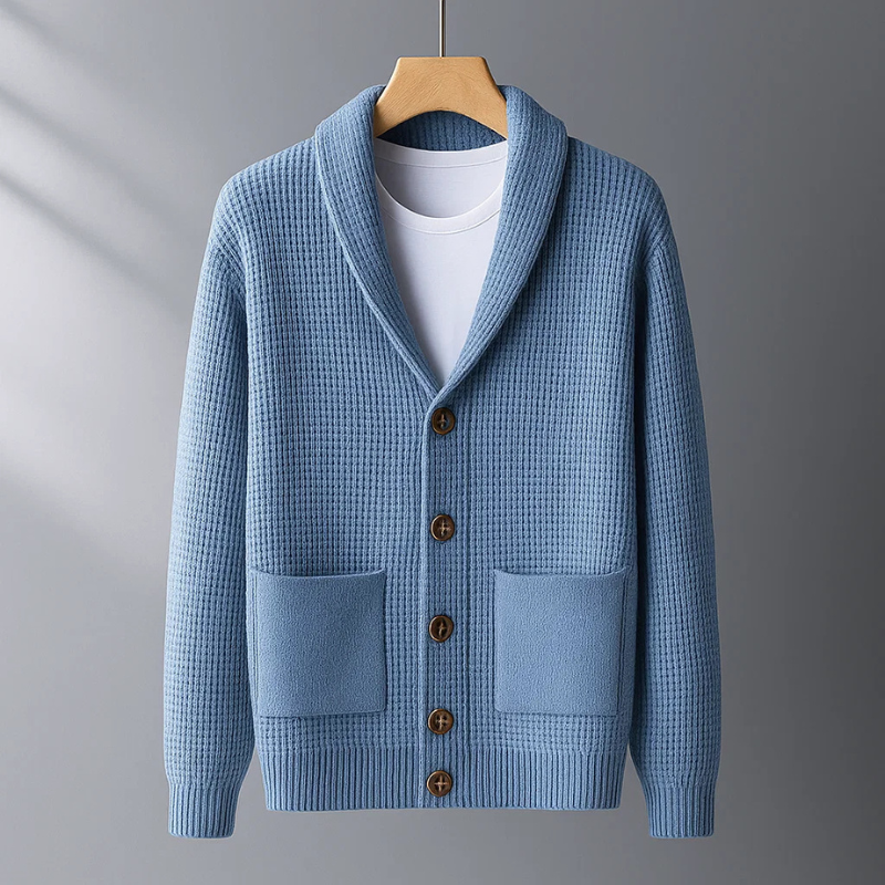 Tharvion | Homme Gilet en Maille Col Châle - Light Blue - Image 2