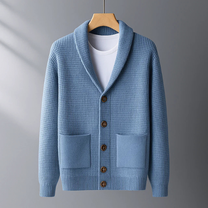 Tharvion | Homme Gilet en Maille Col Châle - Light Blue - Image 2