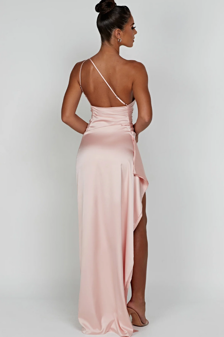 Thaïs | Robe Femme Longue Satinée Une Épaule - Hot Pink - Image 10