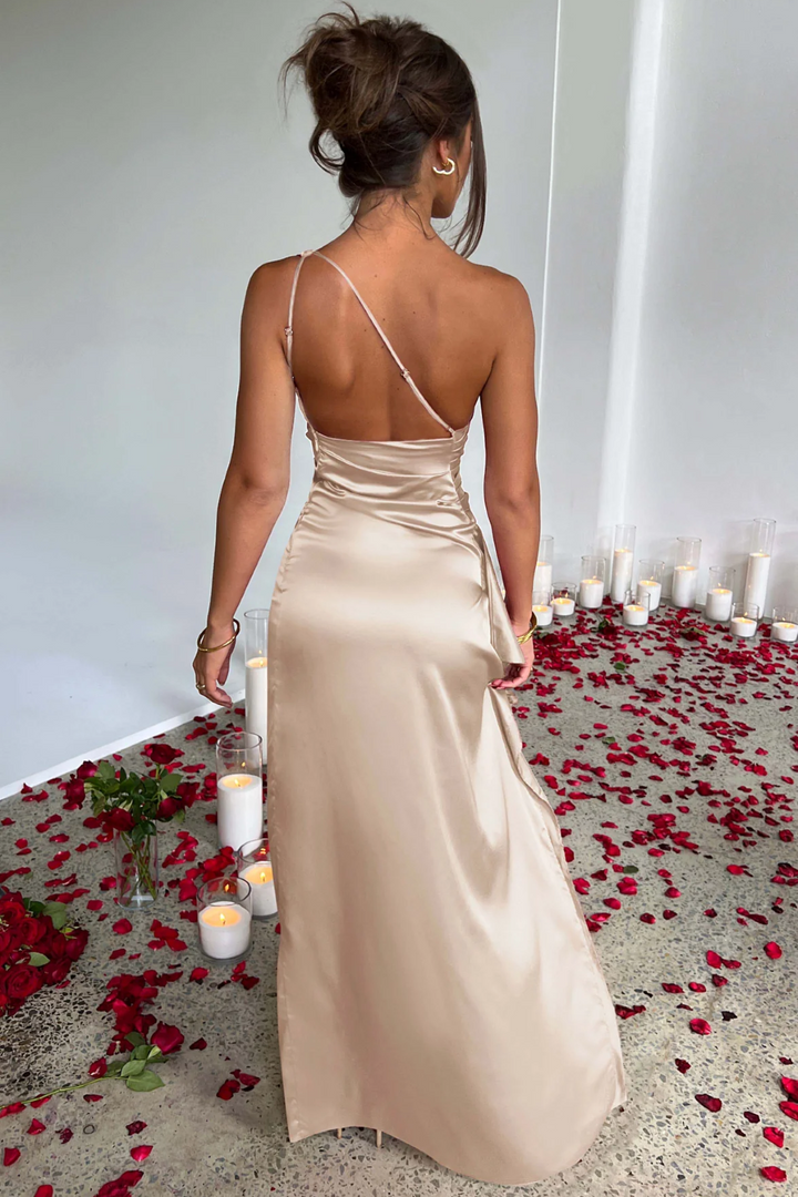Thaïs | Robe Femme Longue Satinée Une Épaule - Hot Pink - Image 5