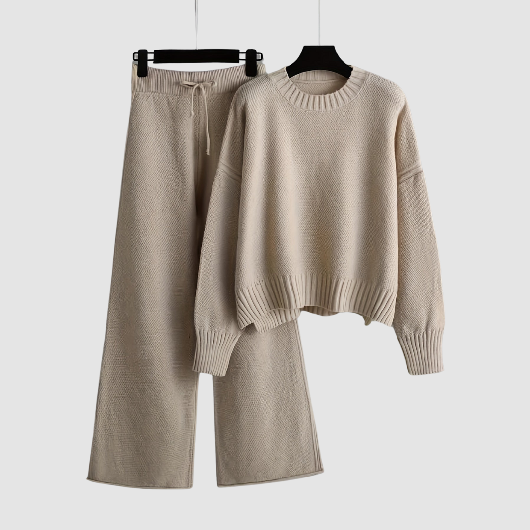 Théavelle | Femme Ensemble Tricot Pull Pantalon Large - Beige - Image 1