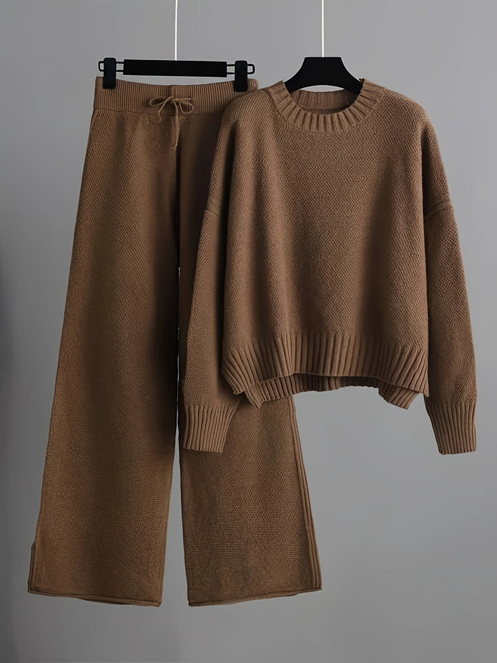 Théavelle | Femme Ensemble Tricot Pull Pantalon Large - Beige - Image 2