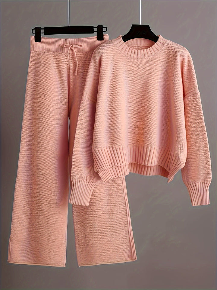 Théavelle | Femme Ensemble Tricot Pull Pantalon Large - Beige - Image 4