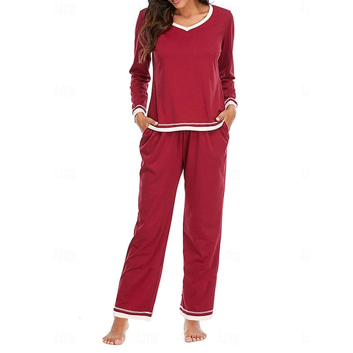 Théavyne | Femme Ensemble Pyjama Manches Longues - Burgundy - Image 1