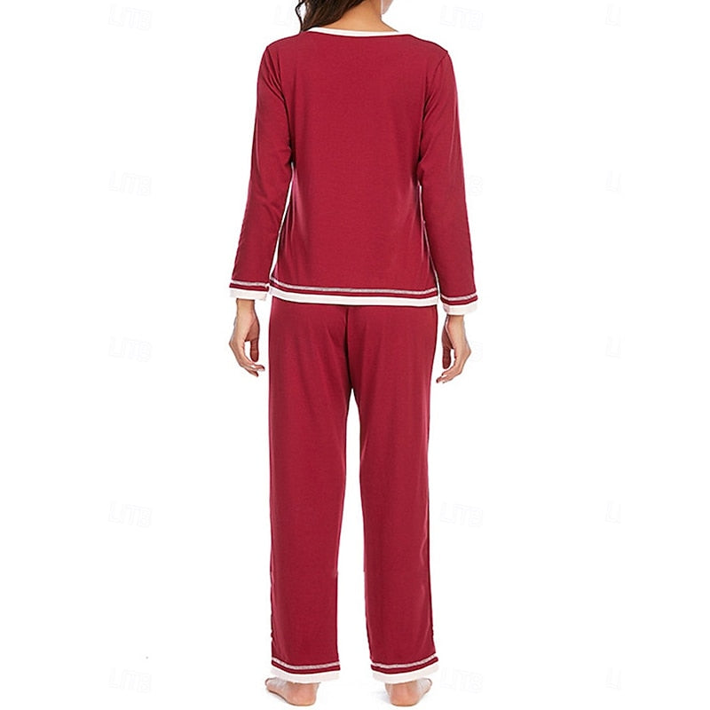 Théavyne | Femme Ensemble Pyjama Manches Longues - Burgundy - Image 2