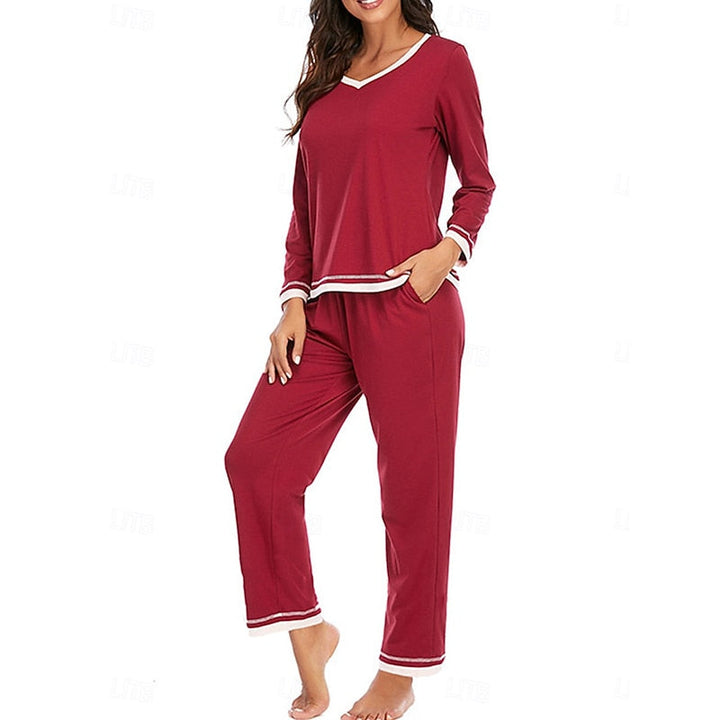 Théavyne | Femme Ensemble Pyjama Manches Longues - Burgundy - Image 3