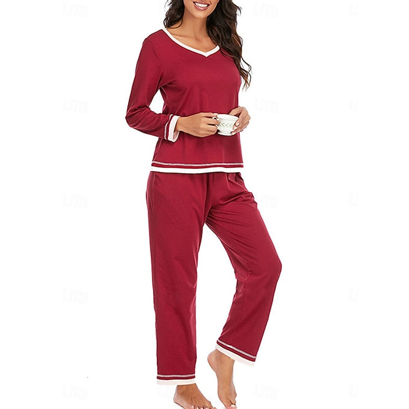 Théavyne | Femme Ensemble Pyjama Manches Longues - Burgundy - Image 4
