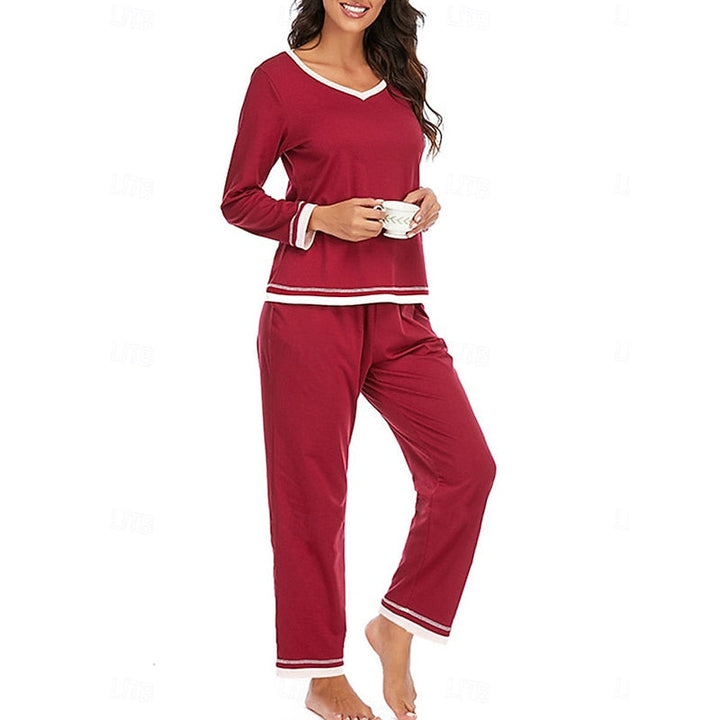 Théavyne | Femme Ensemble Pyjama Manches Longues - Burgundy - Image 4