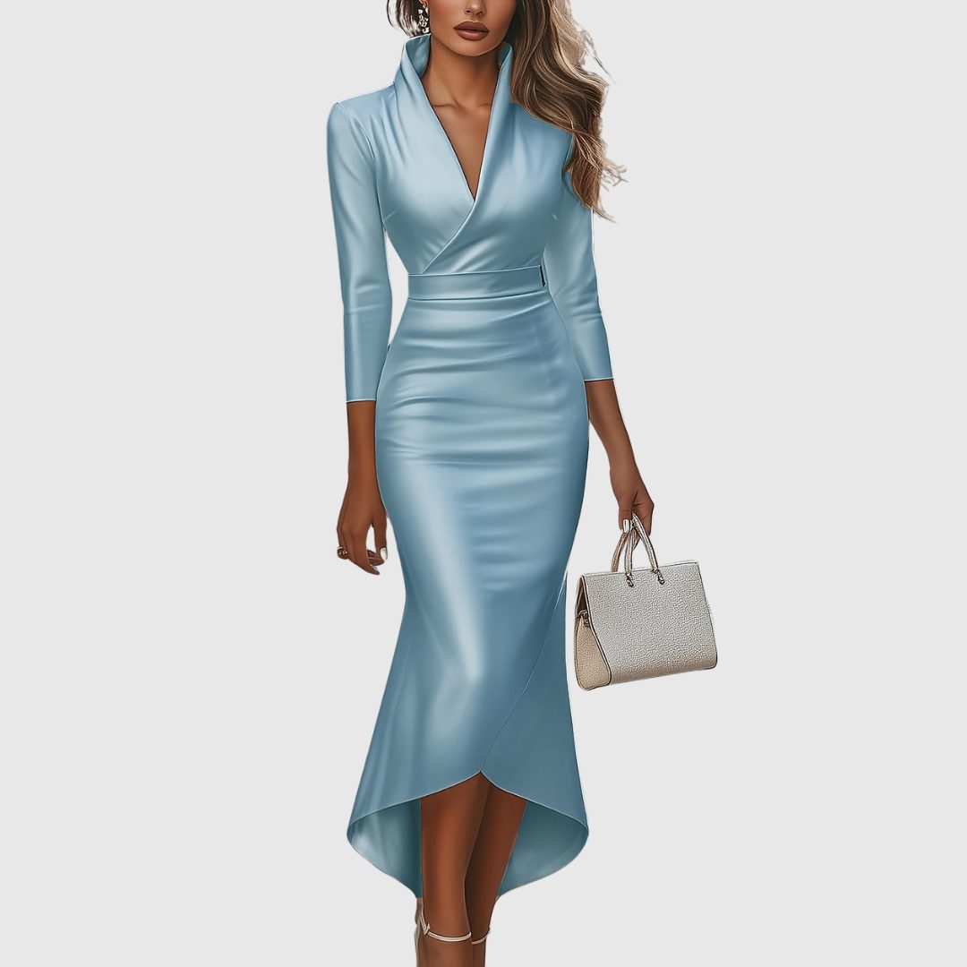 Thelvande | Femme Robe de Soirée Col V Mi-Longue - Brown - Image 4