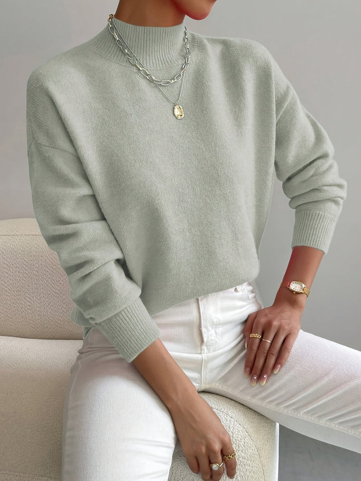Thelvande | Pull Femme Col Montant Manches Longues - White - Image 10
