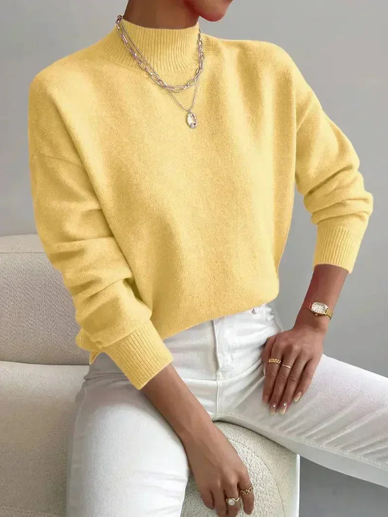 Thelvande | Pull Femme Col Montant Manches Longues - White - Image 3