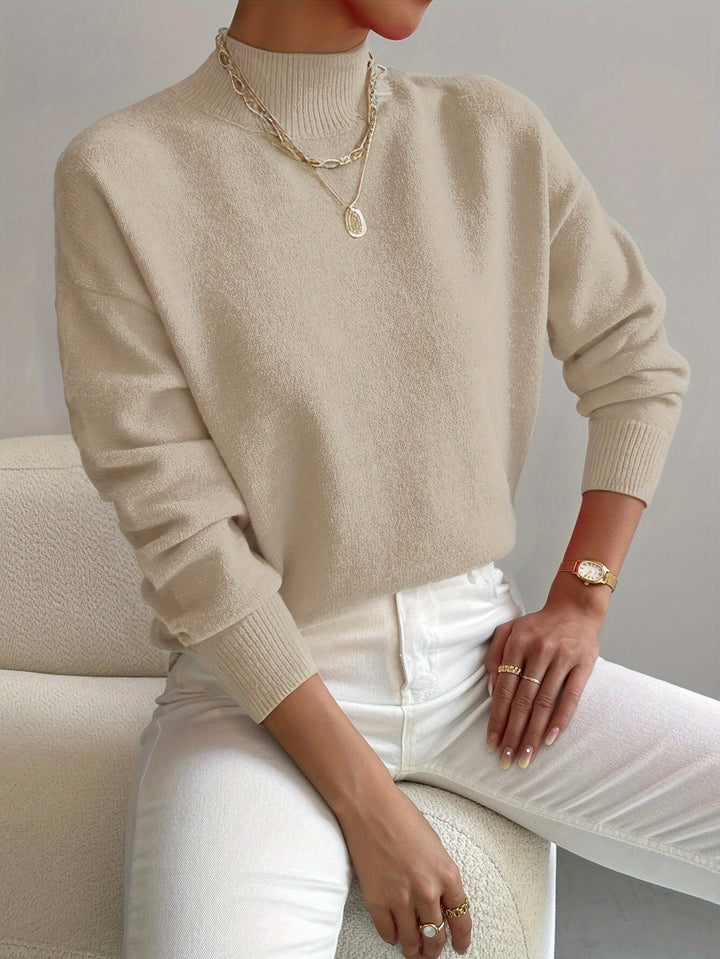 Thelvande | Pull Femme Col Montant Manches Longues - White - Image 4