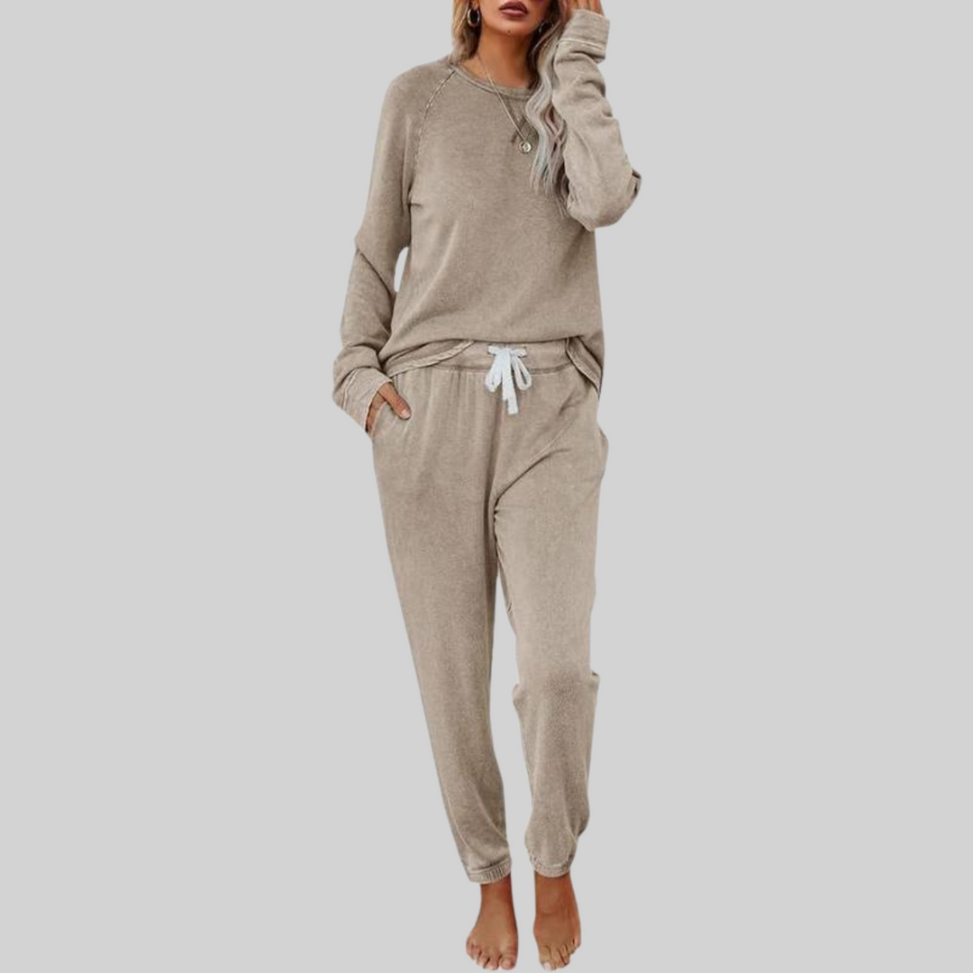 Thelvane | Ensemble Pyjama Femme Manches Longues - Taupe - Image 1