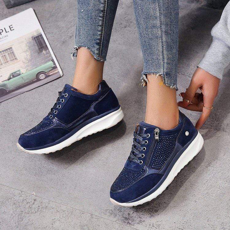 Thelvara | Femme Baskets Lacets Plateforme Strass - Navy - Image 1