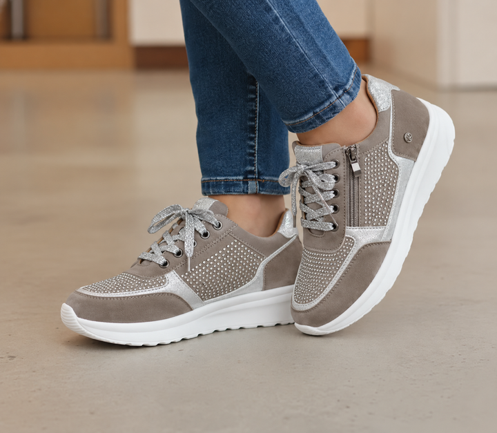 Thelvara | Femme Baskets Lacets Plateforme Strass - Navy - Image 3