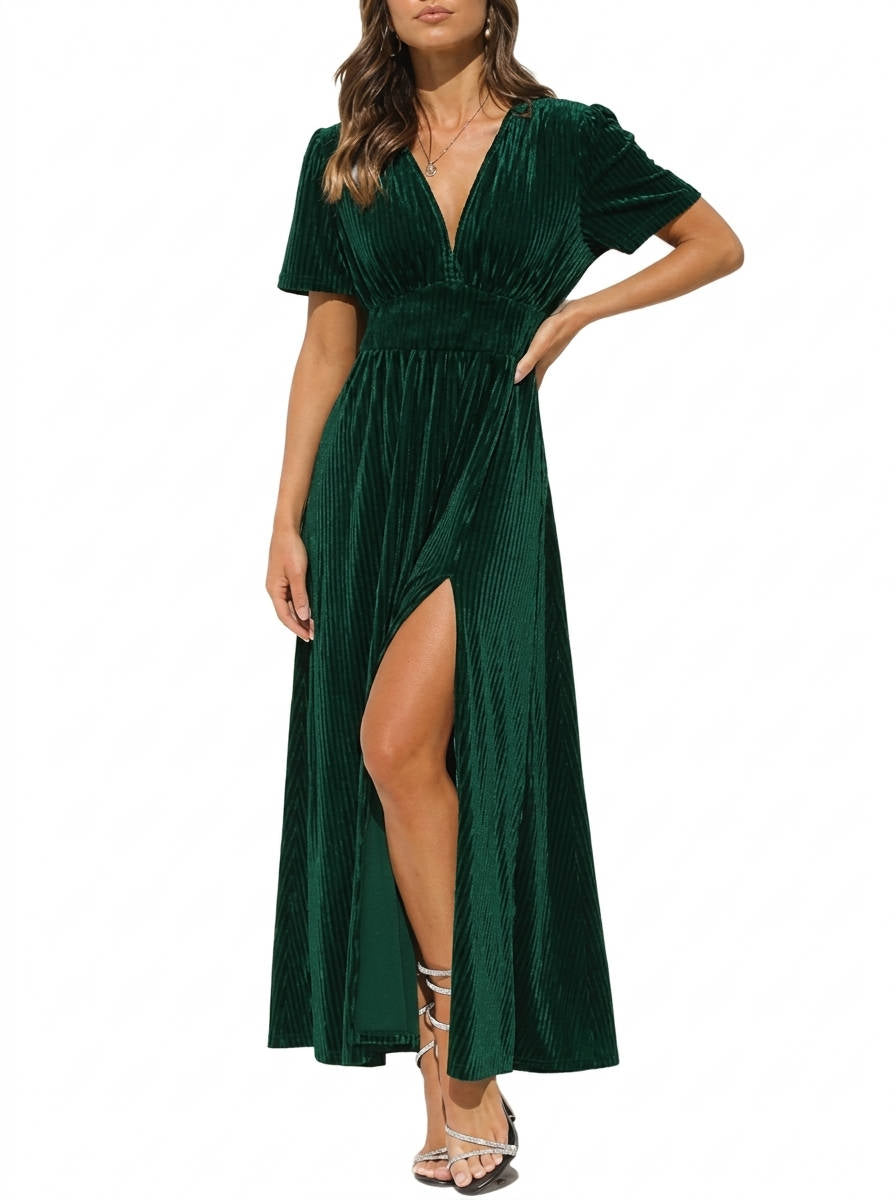 Thelvire | Femme Robe de Soirée Velours Maxi - Black - Image 4