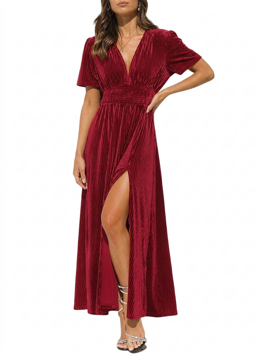 Thelvire | Femme Robe de Soirée Velours Maxi - Black - Image 6