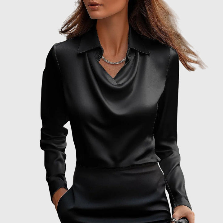 Thelvorne | Chemisier Femme Col Drapé Satiné - Champagne - Image 3