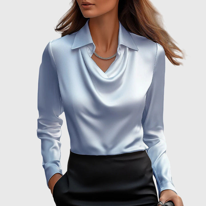 Thelvorne | Chemisier Femme Col Drapé Satiné - Champagne - Image 4