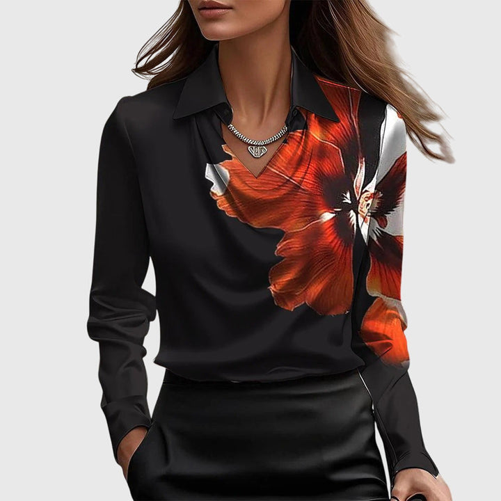 Thelvorne | Chemisier Femme Col Drapé Satiné - Champagne - Image 6