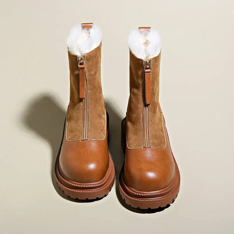 Wilvane | Femme Bottines Fourrure Hiver Zip - Brown - Image 2