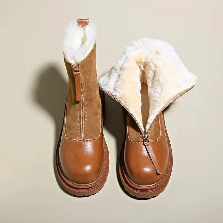 Wilvane | Femme Bottines Fourrure Hiver Zip - Brown - Image 3