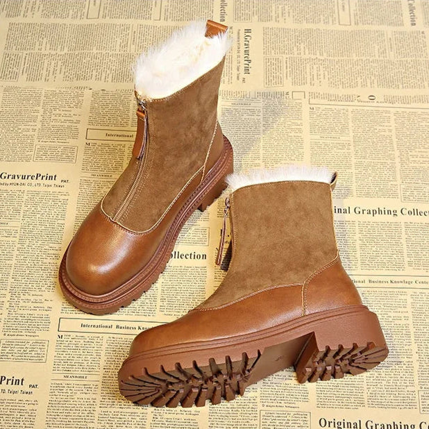 Wilvane | Femme Bottines Fourrure Hiver Zip - Brown - Image 5