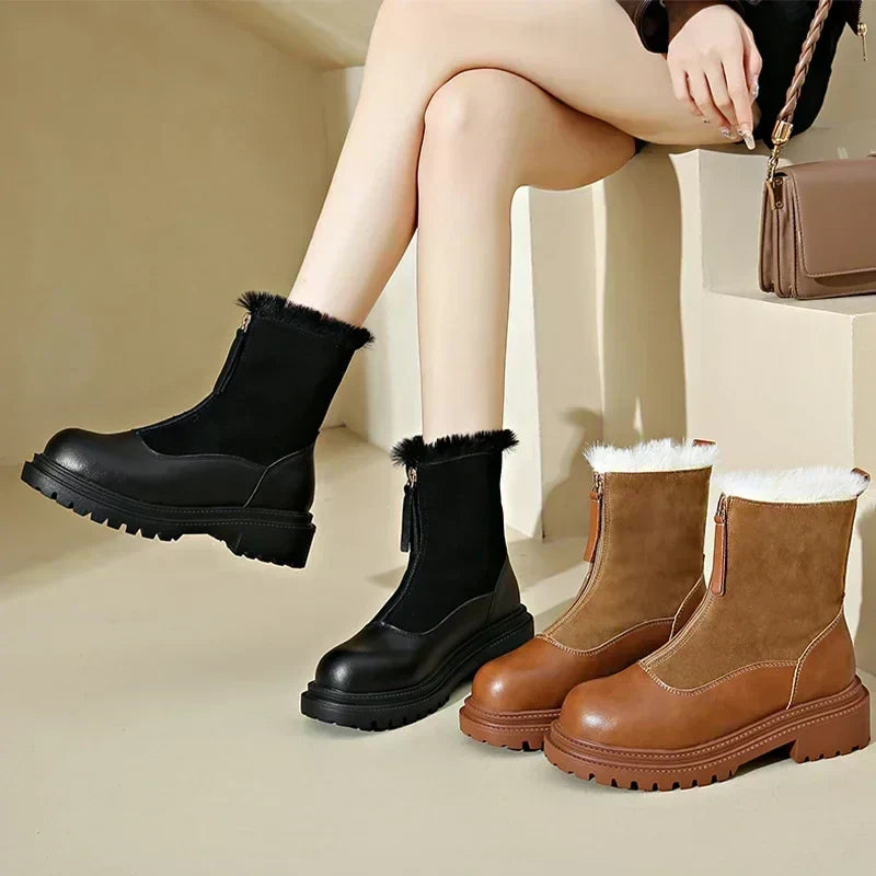Wilvane | Femme Bottines Fourrure Hiver Zip - Brown - Image 7