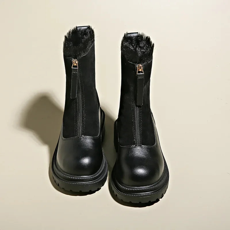 Wilvane | Femme Bottines Fourrure Hiver Zip - Brown - Image 8