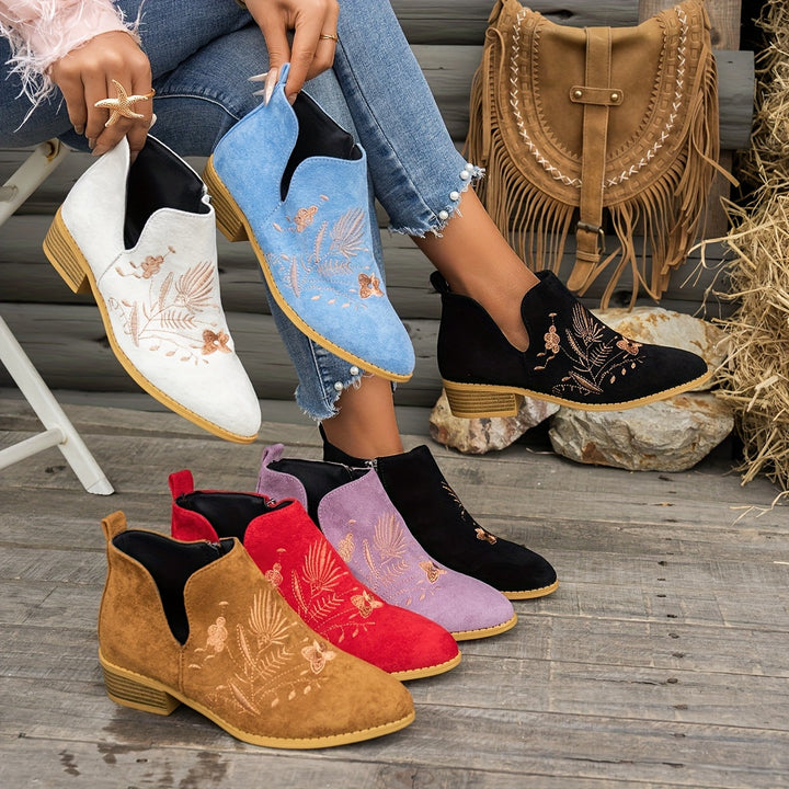 Halvinde | Femme Bottines Brodées Talon Bas