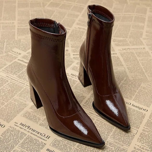 Thélorie | Femme Bottines à Talons Bloc Bout Pointu - Beige - Image 2