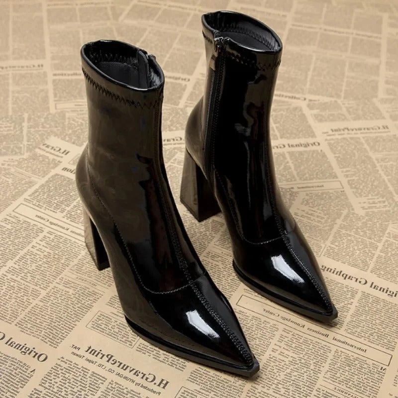 Thélorie | Femme Bottines à Talons Bloc Bout Pointu - Beige - Image 3