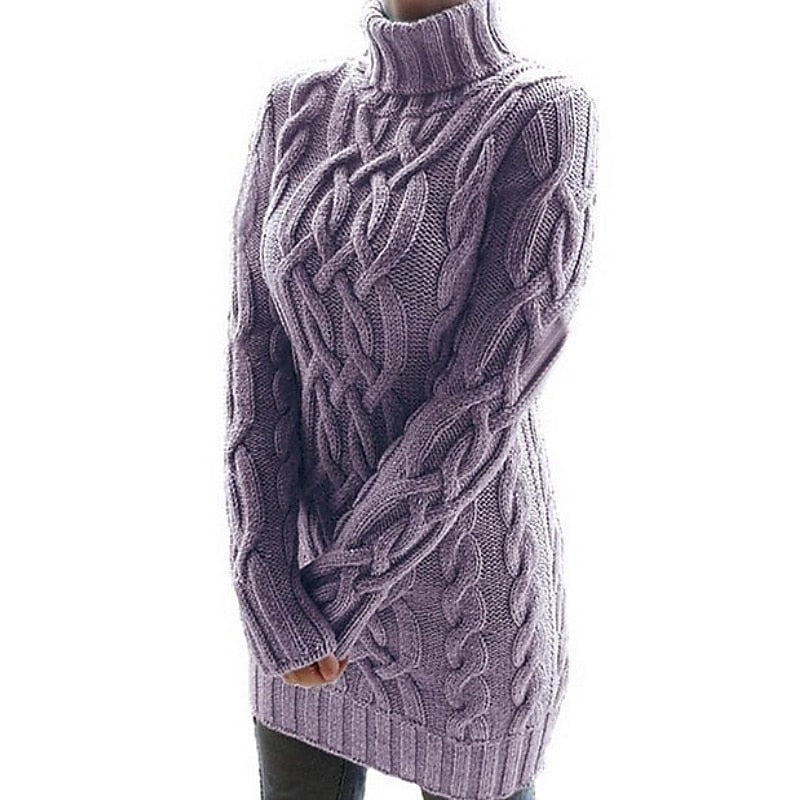 Thélvire | Femme Robe Pull Col Roulé Torsadé - Lilac - Image 1