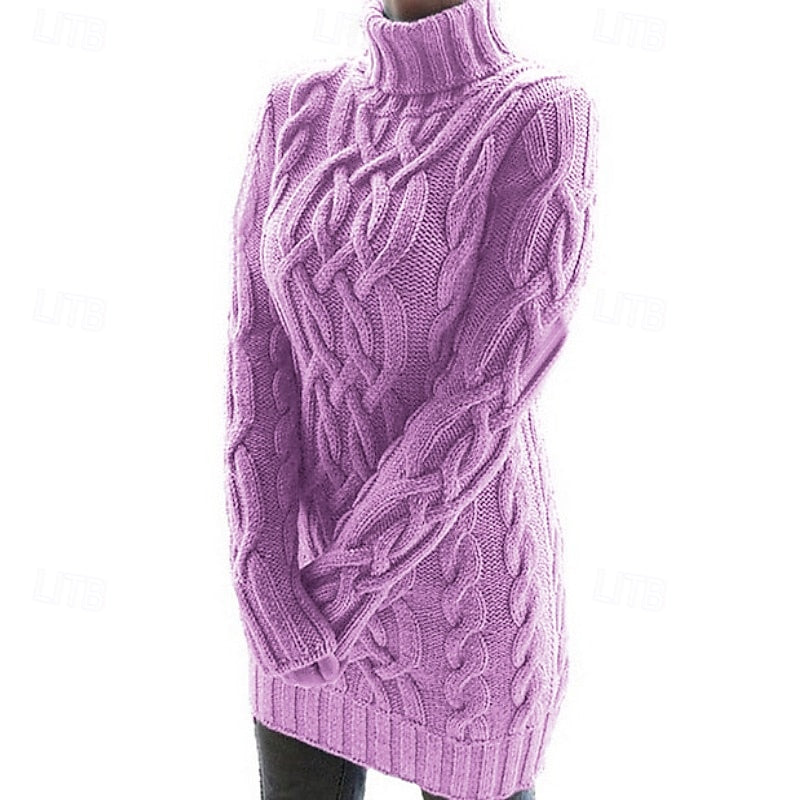 Thélvire | Femme Robe Pull Col Roulé Torsadé - Lilac - Image 2
