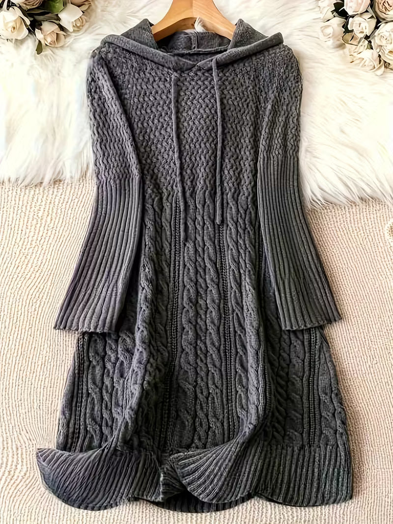 Thélvorde | Femme Robe Pull Capuche Torsadée - Dark Grey - Image 1