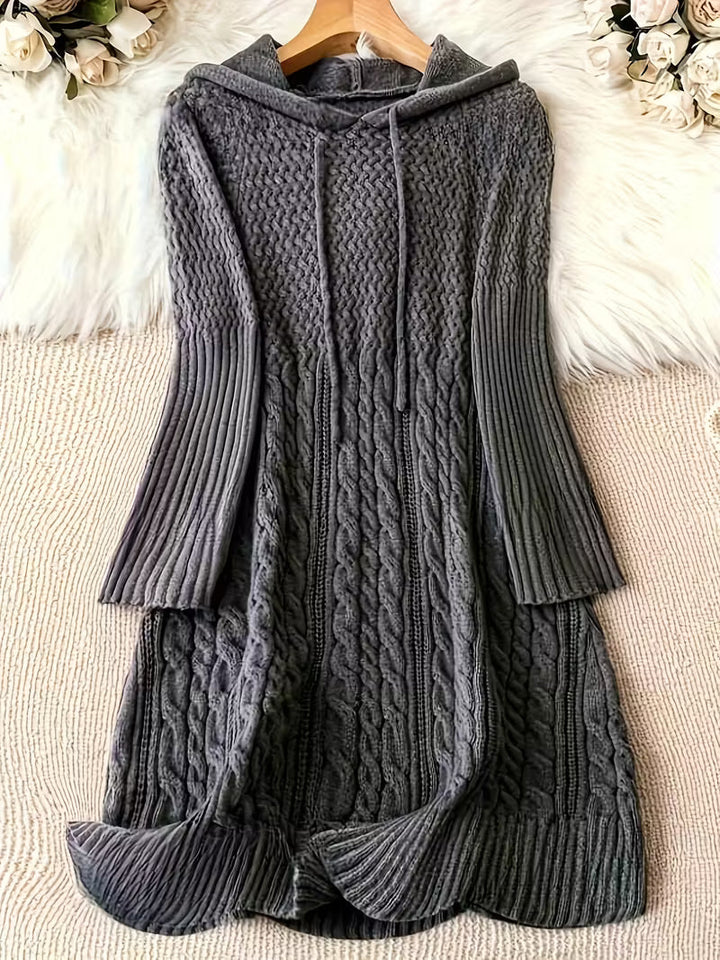 Thélvorde | Femme Robe Pull Capuche Torsadée - Dark Grey - Image 1