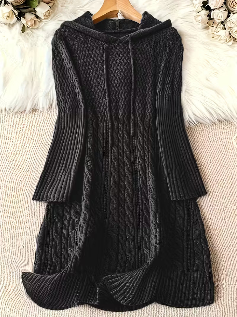 Thélvorde | Femme Robe Pull Capuche Torsadée - Dark Grey - Image 2