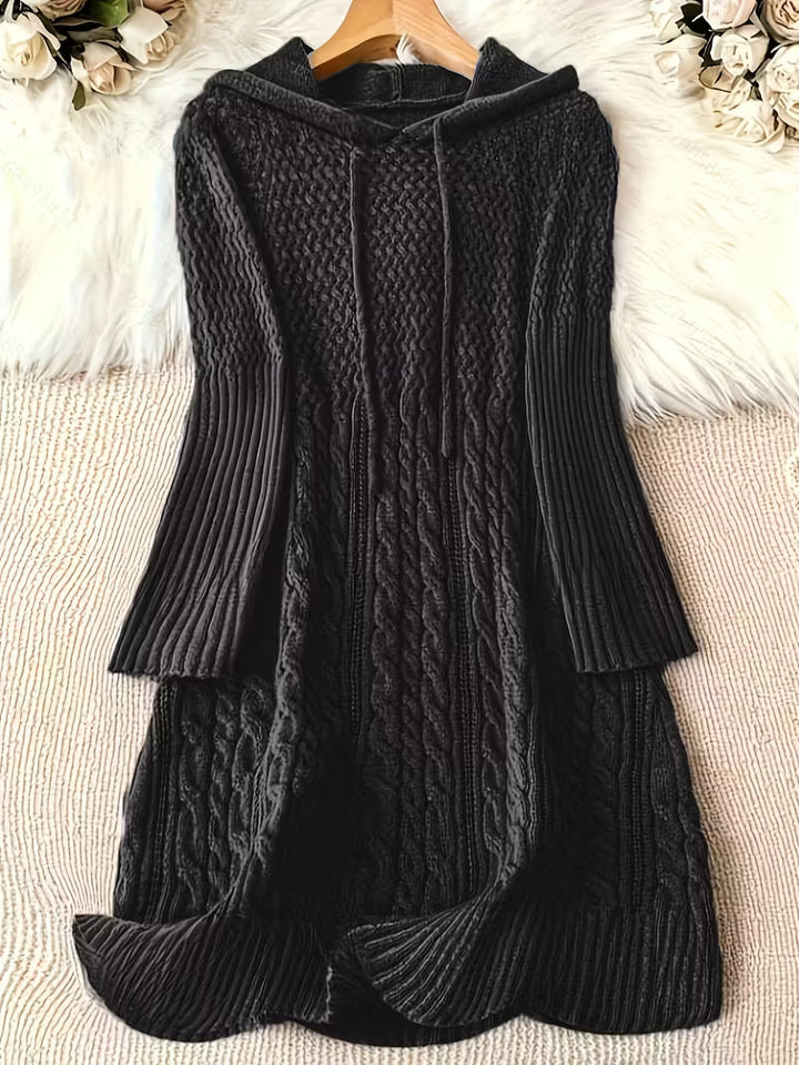 Thélvorde | Femme Robe Pull Capuche Torsadée - Dark Grey - Image 2