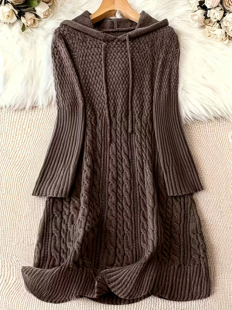 Thélvorde | Femme Robe Pull Capuche Torsadée - Dark Grey - Image 3