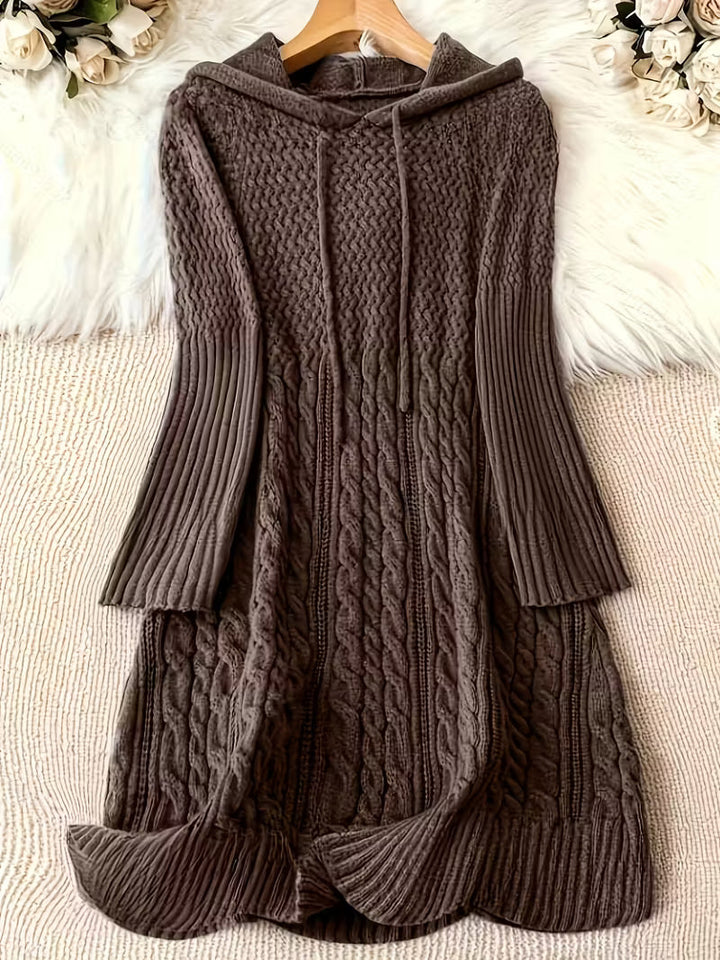 Thélvorde | Femme Robe Pull Capuche Torsadée - Dark Grey - Image 3