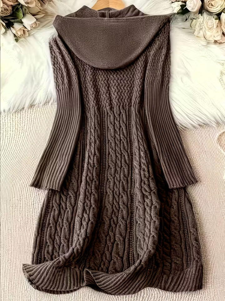 Thélvorde | Femme Robe Pull Capuche Torsadée - Dark Grey - Image 4