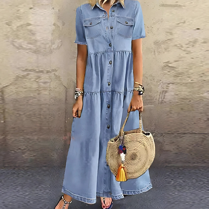Théodeline | Robe Femme en Jean Longue Boutonnée - Light Blue - Image 1