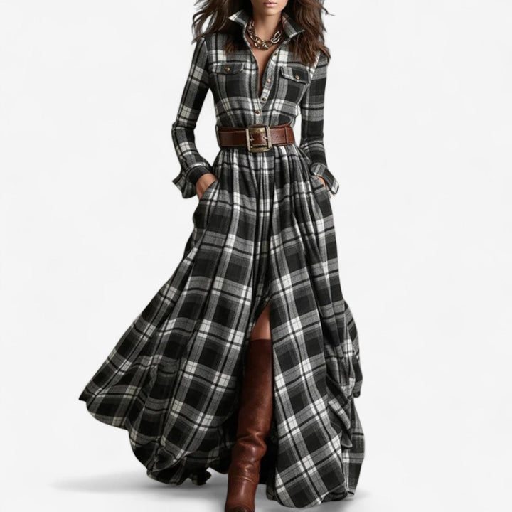 Théodora | Femme Robe Longue Carreaux Maxi Chemise - Image 3