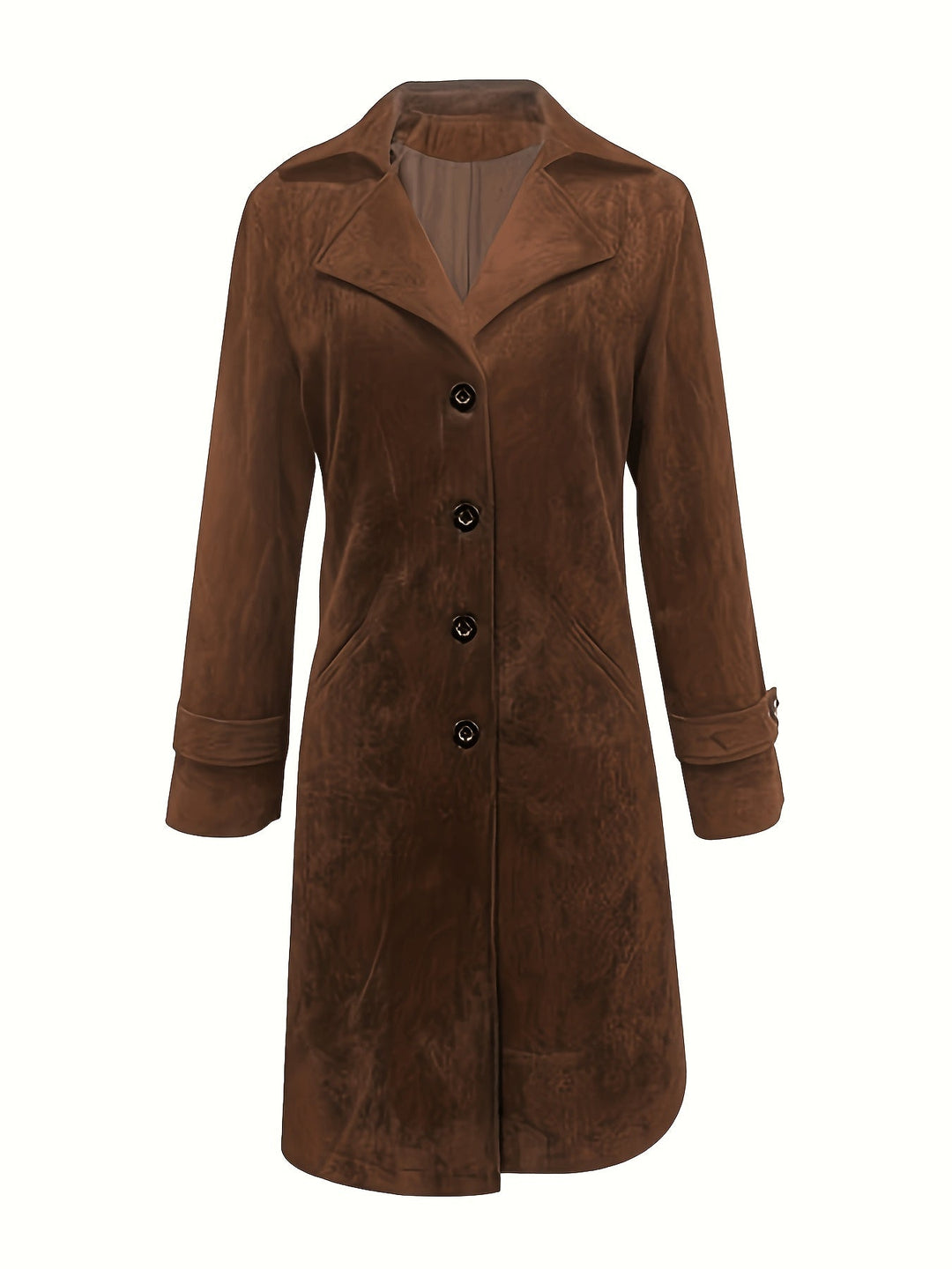 Tholvaine | Femme Manteau Long Suède Col Revers - Dark Brown - Image 3